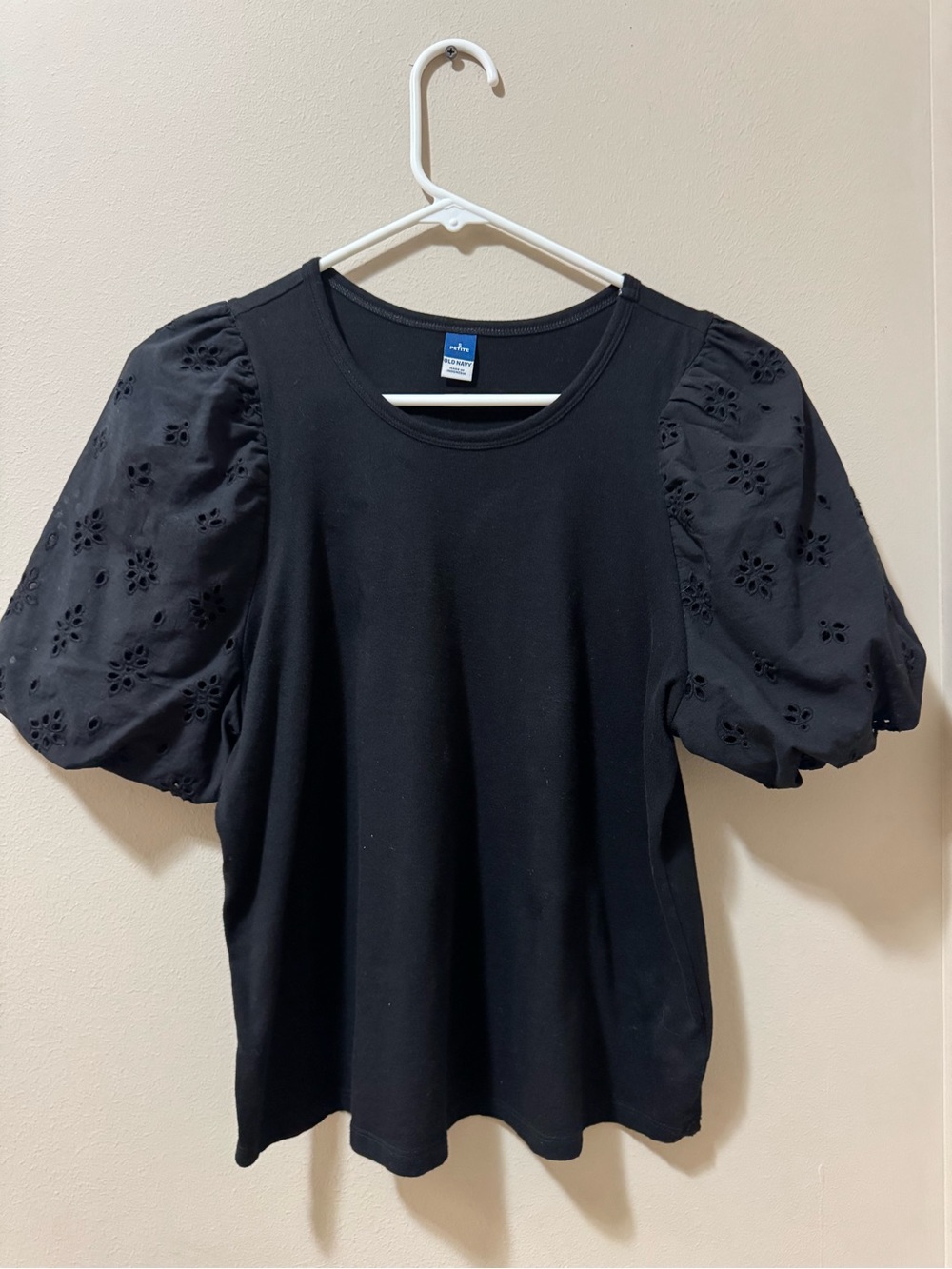 Old Navy Black Puff Sleeve Eyelet Top